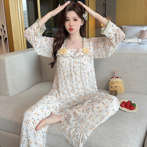 M-XXL di moda pigiama completo da donna camicia da notte pigiama floreale da donna completi da notte dolci a maniche lunghe - Product Image 2