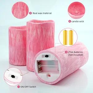 Unparfümierte 3D-Flamme LED-Kerze rosa kristallines Wachs flammenlose batteriebetriebene LED-Kerzen für Hochzeitsdekoration