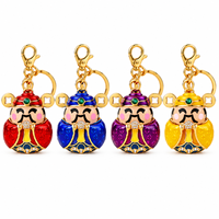Porte-clés porte-bonheur en métal d'inspiration chinoise avec accents de pierres précieuses décoratives, modèles variés de pochettes, de gourdes et de figurines