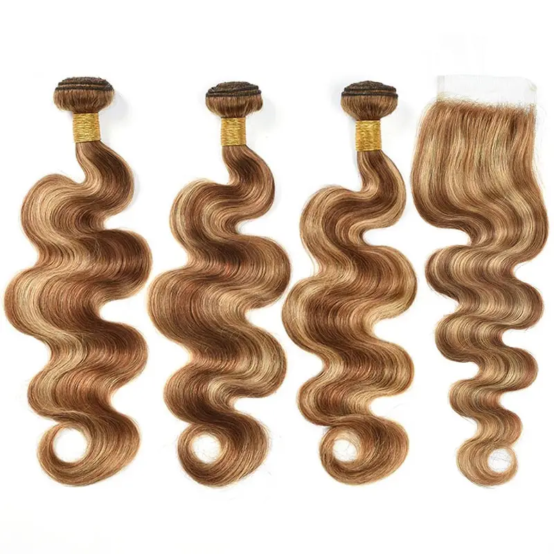 Highlight Brown/Blonde Bundles Body Wave Human Hair Extensions Weave Brazilian Raw Virgin Hair