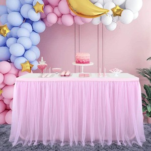 6FT Pink Tulle Table Skirt For Rectangle Or Round Tables Pink Tutu Table Skirt Lights Baby Shower Ruffle Tulle Tableskirt Princess Girl Birthday Party Cake - View #7