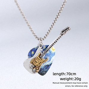 Collar con Colgante de Guitarra Estilo Punk <span class=keywords><strong>Rock</strong></span> con Diamantes y Perlas, Cadena de Eslabones para Hombre - Product Image 4