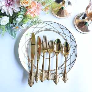 Wholesale Reusable Custom Luxury Wedding Spoon Fork Stainless Steel Golden Cutlery Flatware <b>Sets</b> - Product Image 2