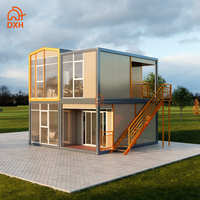 Maison préfabriquée en conteneur DXH personnalisée à 2 étages, villa de vacances, hôtel, cabane de plage, camping, avec 2 chambres, cuisine, toilettes