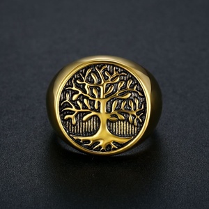 Bague pour homme de haute qualité, personnalisée, simple, grande, vintage, arbre de vie, vente en gros - Product Image 3