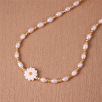 Main D'eau Douce Nacre Daisy Fleur Perlée Collier Ras Du Cou Or Femmes Boho Simple Collier Court Bijoux Dropshipping