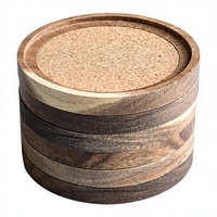 Sous-verres en bois d'acacia, lot de 6, diamètre 4,13 pouces, isolants absorbants en liège, empilables, design rustique