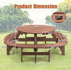 12-Person Modern Portable <b>Round</b> <b>Outdoor</b> Wooden Picnic <b>Table</b> for Patio Backyard Garden - Product Image 1