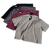 T-shirt en coton épais personnalisé avec logo, coupe ample et délavée style vintage pour homme, streetwear uni et vieilli
