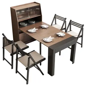 Ready Stock Wood Color Metal Foot MDF Folding Dining Table 4 & 6 Chairs Set for Dining Room & Restaurant