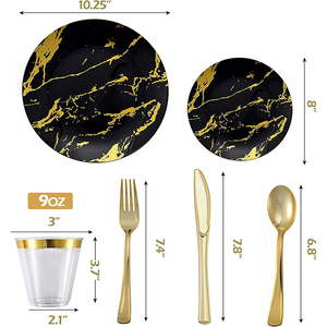 175 pièces/ensembles de vaisselle nouveau disque noir or chaud marbre vin verre couteau fourchette cuillère - Product Image 5