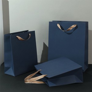 Solución Integral: Bolsa de Papel Azul Grisáceo de Lujo con Asa de Cinta de Seda, Ecológica, Gruesa, para Regalos Empresariales - Product Image 2