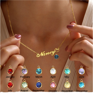 Personalizzato in acciaio inox targhetta collana con pietra di nascita a forma di lettera catena a maglia personalizzabile per matrimonio o festa - Product Image 1