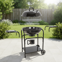 Barbecue à charbon de bois moderne en fer pour extérieur avec deux tables latérales, portable pour jardin, fête en plein air, camping