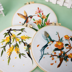 Kit <span class=keywords><strong>de</strong></span> bordado <span class=keywords><strong>de</strong></span> tela DIY-Colibríes, martines pescadores, <span class=keywords><strong>flores</strong></span> y pájaros Patrón Arte <span class=keywords><strong>de</strong></span> la pared Decoración - Product Image 1