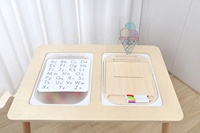 Table sensorielle à double panneau avec 2 chaises, plateau de jeu pour l'eau et le sable, table de jeux pour enfants