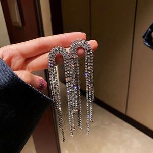 ต่างหูเงินทรงเข็มยาวประดับเพชรเต็มพู่ห้อยสไตล์เกาหลี ดงแดมุน แฟชั่นอินเทรนด์สำหรับคนดัง - Product Image 3