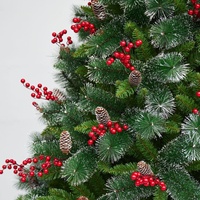 Sapin de Noël pré-éclairé hybride en PVC de qualité supérieure 1,5-2,4 m (180 cm) avec fruits rouges et cônes de pin, décoration intérieure/extérieure, certifié SGS