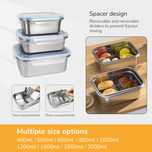 お弁当箱食事準備用お弁当箱子供用マイクロ波お弁当箱食品容器長方形ステンレス鋼お弁当箱プラスチックふた付き - Product Image 4