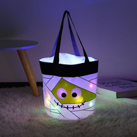 Panier à bonbons d'Halloween personnalisé en forme de citrouille lumineuse pour enfants, en tissu réutilisable, portable, doux et non toxique