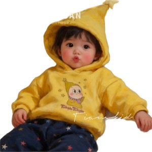 Tongxingyuan Baby Girls Yellow Hooded Sweatshirt With Scarf Star Print <b>Pants</b> Set Winter Fleece <b>Lined</b> Warm Clothing - Product Image 4