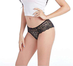 Culottes mi-hautes en dentelle pour femme, taille tricotée, sous-vêtements élégants sans couture, noir, blanc, rouge, en nylon et élasthanne beige - Product Image 3