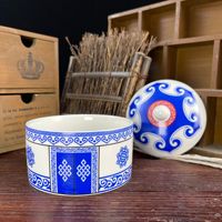 Bol à soupe mongol avec couvercle, en céramique émaillée, style yourte, artisanat ethnique, vaisselle d'hôtel