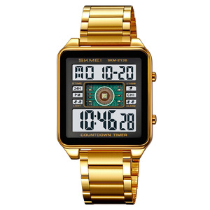 Skmei Digital Watch Men Stainless Steel Strap Dual Time Electronic Watch 2136 Square Case Water Resistant - Product Image 5