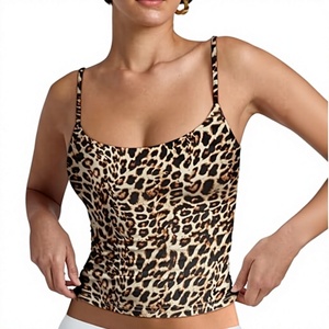 Top de Tirantes con Estampado de Leopardo para Mujer, Cuello Cuadrado, Transpirable, Tejido de Spandex y Poliéster, Estilo Sexy para Club, Largo Regular - Product Image 1
