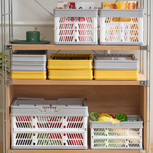 Folding Storage <b>Basket</b> Rectangle White And Blue <b>Foldable</b> For Kitchen Grocery Snack Toy Car Organization - Product Image 3