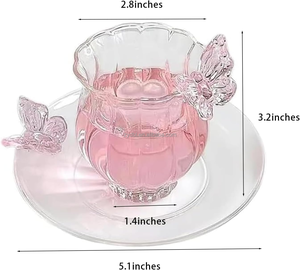 Tazza da tè in vetro borosilicato moderno di alta qualità <span class=keywords><strong>con</strong></span> <span class=keywords><strong>piattino</strong></span>, 100ml, per il tè pomeridiano - Bestseller 2026 - Product Image 4
