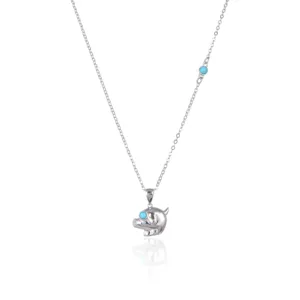 Pasirley Unisex Turquoise Zodiac Pig Necklace Silver Plated Link Chain Fashion Jewelry Wedding Engagement Anniversary Parties