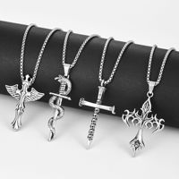 Kalung Gothic Punk Stainless Steel pria, liontin hibrida ular & pedang trendi dengan desain salib kreatif