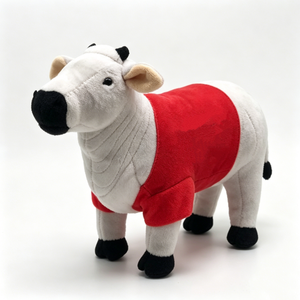 Peluche de vaca personalizado, peluche de vaca blanca, peluche de vaca con camisa roja, peluche de animal de granja, lindo peluche de vaca de dibujos animados - Product Image 2