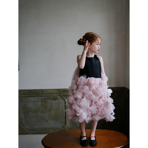 Abito da Principessa per Bambine con Gonna a Balze, Stampa Floreale all'Uncinetto e Collo all'Americana per Compleanno, Collezione Primavera - Product Image 1