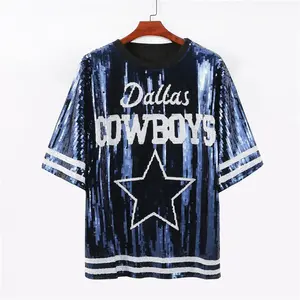 Dallas Cowboys Womens High Slit Dress Crew Neck T-shirt Dress Tunic  Bodycons