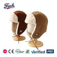 Chapeau Trapper en Daim en Gros avec Étiquette Tissée Personnalisée, Doublure en Fausse Fourrure, Cache-Oreilles Coupe-Vent, Chaud, pour l'Extérieur et l'Hiver