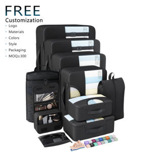Sacs de voyage personnalisés noirs à la mode avec fermeture à glissière cubes d'emballage portables valise organisateur 10 tailles pour accessoires de voyage - Product Image 1