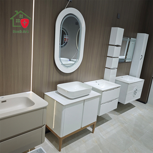 Meuble de salle de bain moderne blanc ovale avec miroir LED, certifié CE, étanche, avec bande lumineuse LED intégrée - Product Image 4