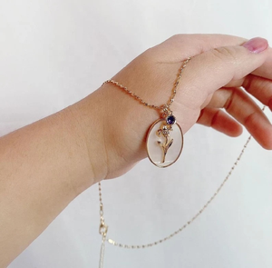 Collana a Catena Impermeabile in Acciaio Inossidabile 18K con Ciondolo Floreale in Ottone con Pietra Portafortuna dei 12 Mesi, <span class=keywords><strong>Gioielli</strong></span> per la <span class=keywords><strong>Festa</strong></span> <span class=keywords><strong>della</strong></span> <span class=keywords><strong>Mamma</strong></span> - Product Image 4