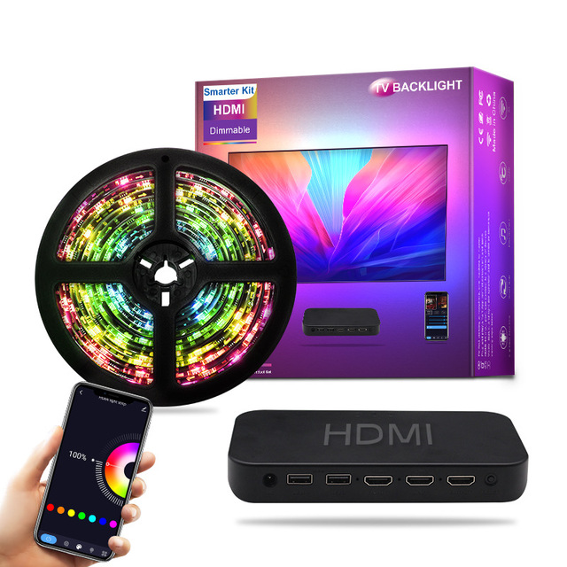 RGBIC Smart Ambient TV Light Kit HDMI Sync Box Led Backlight WiFi Alexa Google Control Led Light Strip for HD MI TV BOX