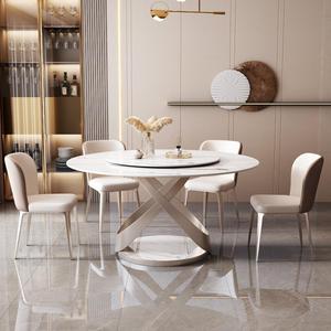 Tavolo da Pranzo Rotondo Bianco Lucido con Gambe in Acciaio al Carbonio e 6 Sedie, Arredamento per Cucina e Sala da Pranzo - Product Image 4