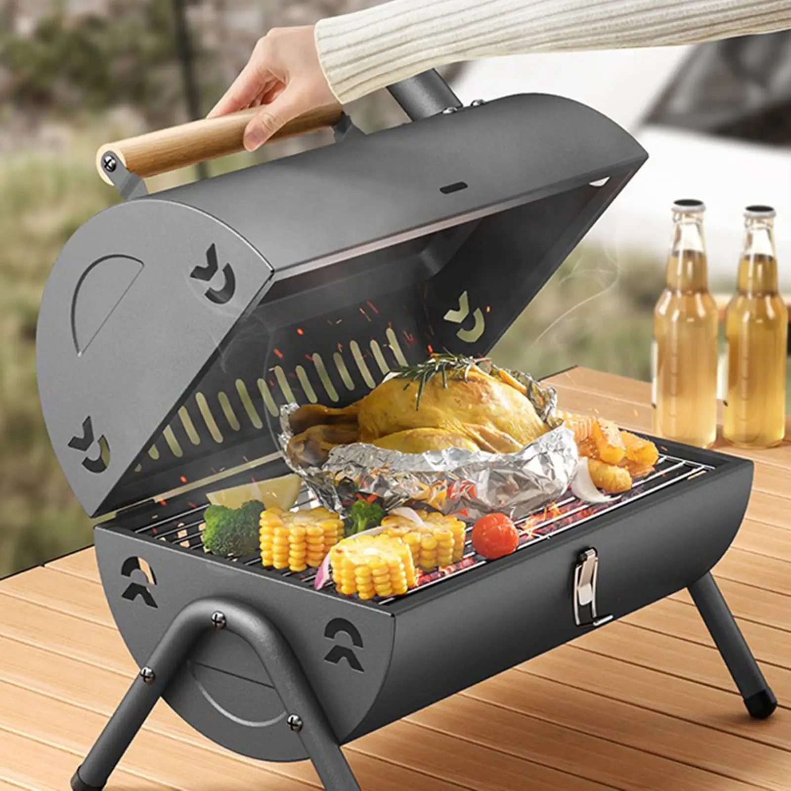 Alocs Portable Camping Charcoal BBQ Grills Garden Picnic Wood Stove Foldable Outdoor Smokeless Barbeque Grill