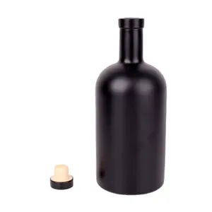 Fabricant de bouteille d'alcool ronde personnalisée 375 500ml 750ml vodka Whisky bouteille noire givrée bouteille ronde