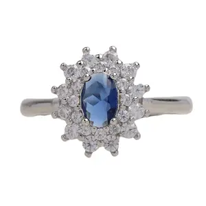 Fine jewelry 14K moissanite halo 1.0 carat lab grown royal blue sapphire engagement ring