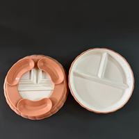 Vaisselle en céramique de bonne qualité en porcelaine pour enfants Assiette en céramique de forme ronde avec couvercle d'aspiration en silicone Vaisselle