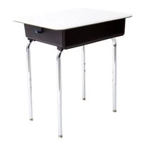 Bureau d'étude scolaire réglable avec boîte à livres noire, table d'étudiant à plateau blanc avec pieds chromés, mobilier de classe moderne