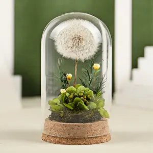 ガラスドームの2023花のセンターピース植物テーブルアレンジメント保存タンポポ花