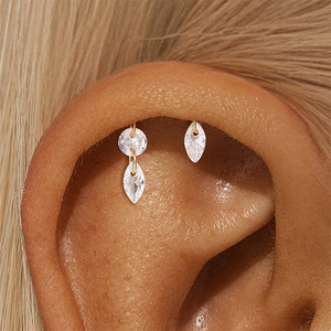 Pendientes de Plata de Ley 925 con Borla de Circonita Marquesa Ojo de Caballo y Parte Trasera Plana para Perforaciones - Product Image 6