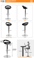 Tabourets de bar Color Pop Chair Black Gloss Red Accent avec piètement chromé pour discothèque, tabouret métallique brillant pour station de cocktails